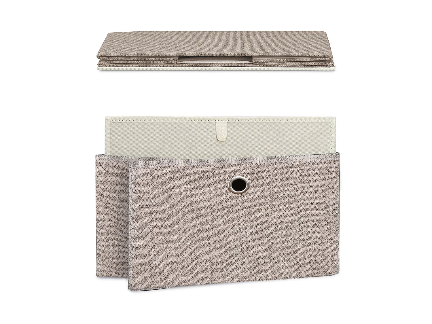 Meuble de rangement bas à 5 tiroirs en metal et tissu blanc beige