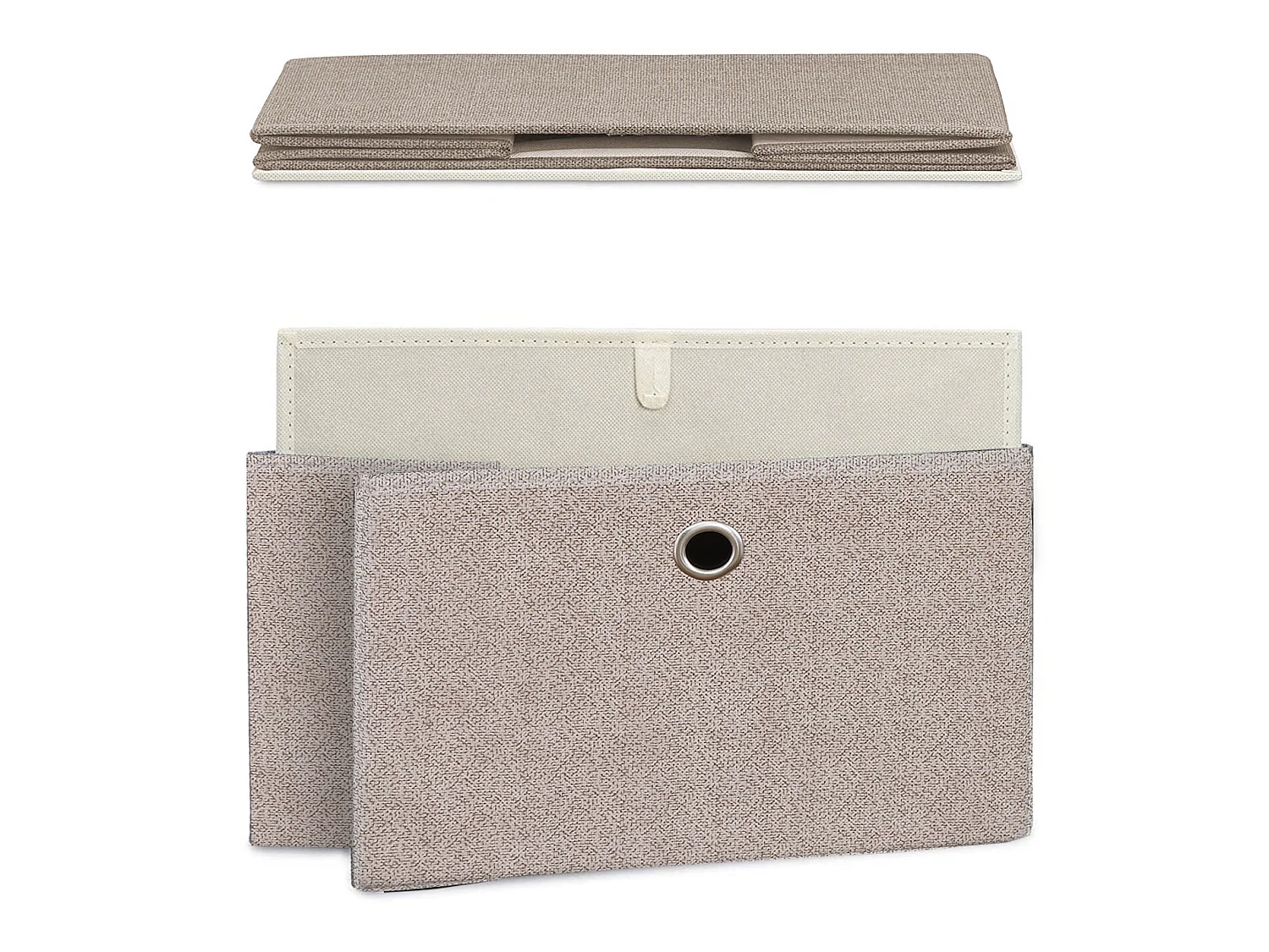 Meuble de rangement bas à 5 tiroirs en metal et tissu blanc beige