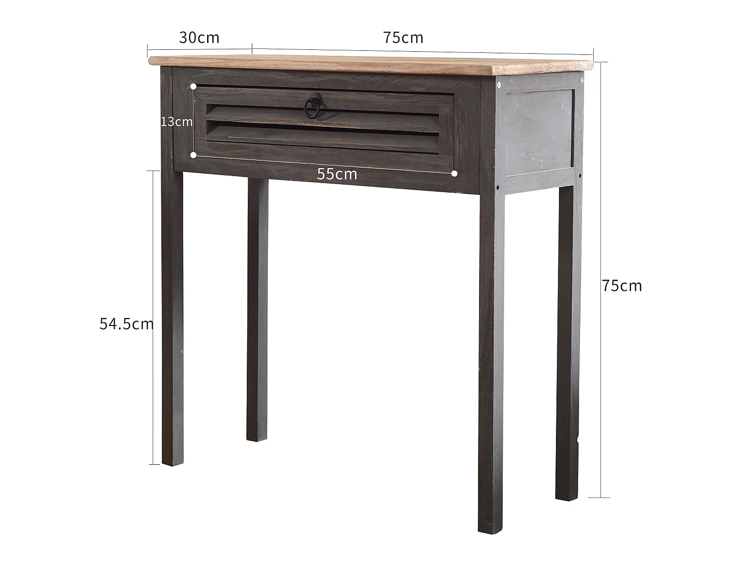 Table Bureau Console 1 Tiroir Bois Gris Shabby 75x75x30,5