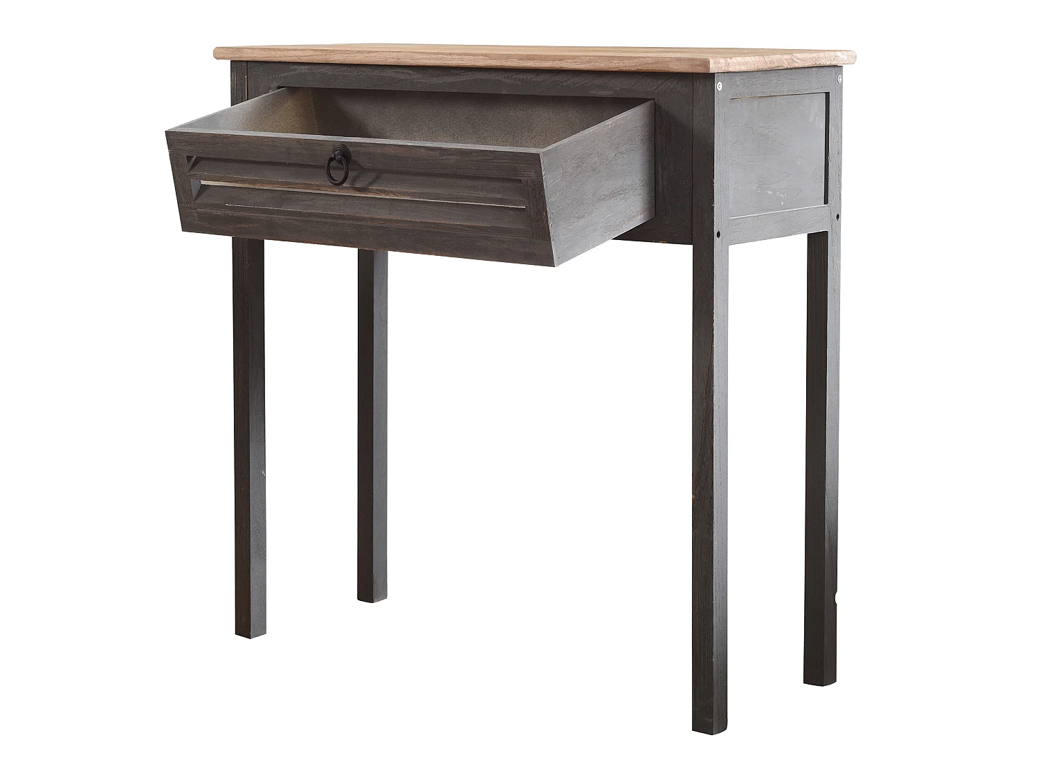 Table Bureau Console 1 Tiroir Bois Gris Shabby 75x75x30,5