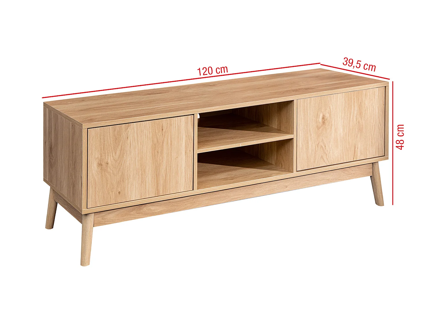 Meuble TV Buffet Bas en Bambou Mdf 2 Portes Étagères pour Salon