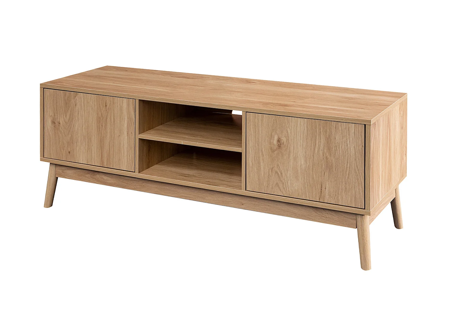 Meuble TV Buffet Bas en Bambou Mdf 2 Portes Étagères pour Salon