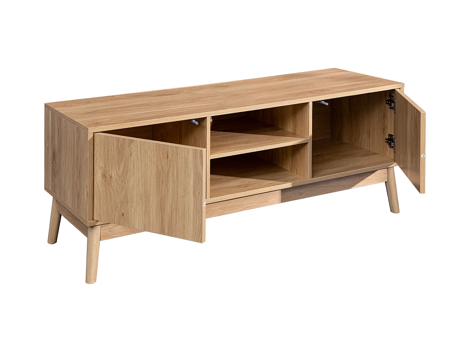 Meuble TV Buffet Bas en Bambou Mdf 2 Portes Étagères pour Salon