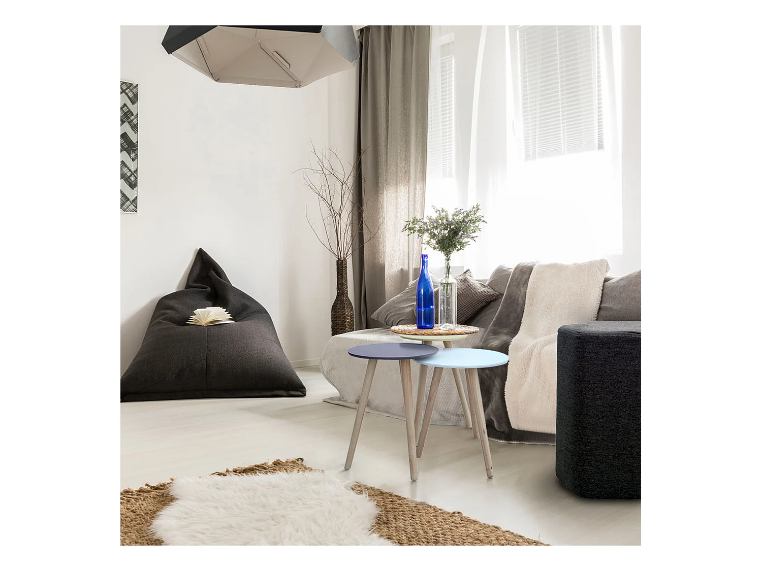 Tavolo Basso Tavolino Moderno Grigio Mdf Paulownia 39x34x34