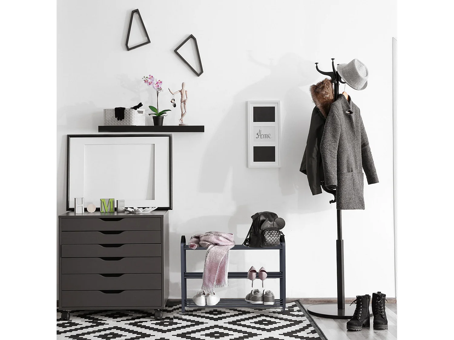 Porte chaussures en métal à faible encombrement Noir 3 étagères