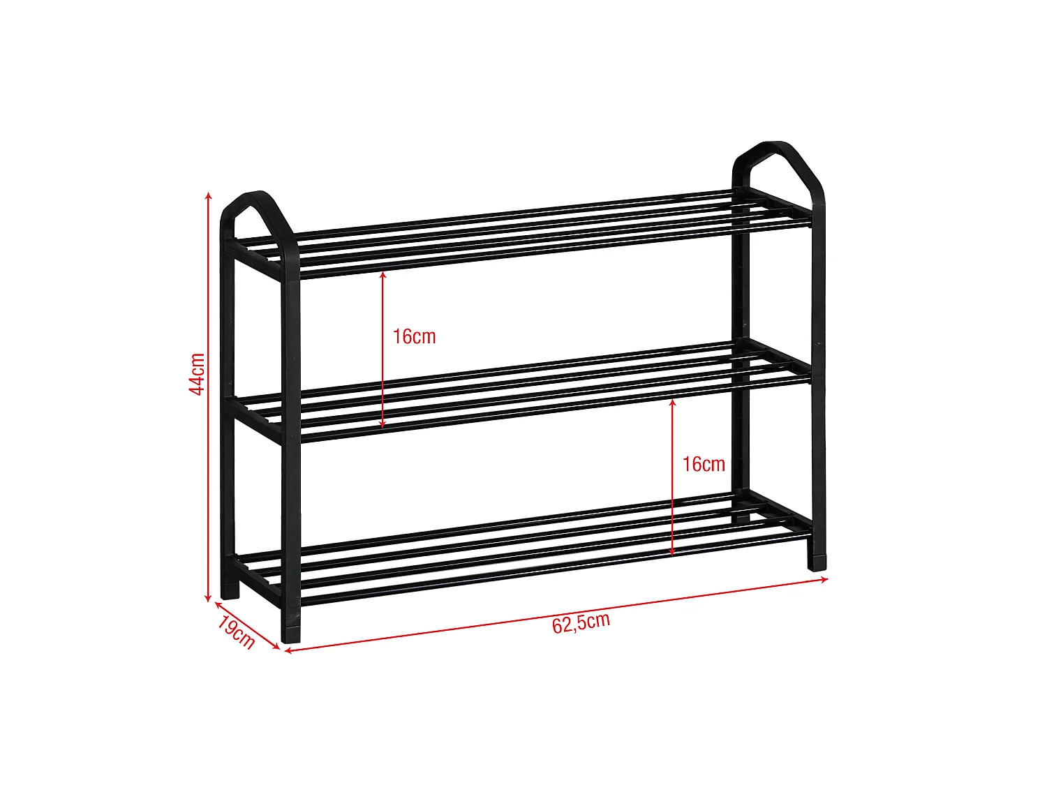 Porte chaussures en métal à faible encombrement Noir 3 étagères