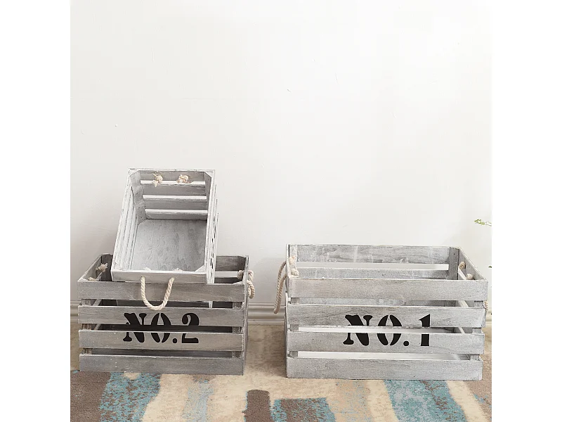 Set 3 Cajas Almacenar Madera Blanco Shabby 22x41x30