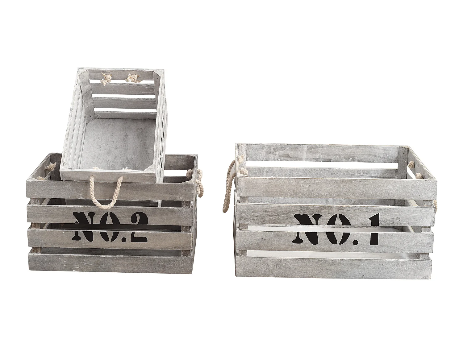 Conjunto de 3 Caixas de Armazenamento Vintage Shabby Branco de Madeira 22x41x30