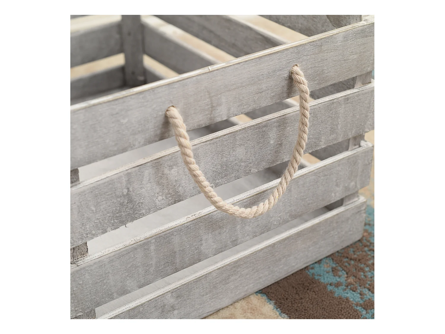 Conjunto de 3 Caixas de Armazenamento Vintage Shabby Branco de Madeira 22x41x30