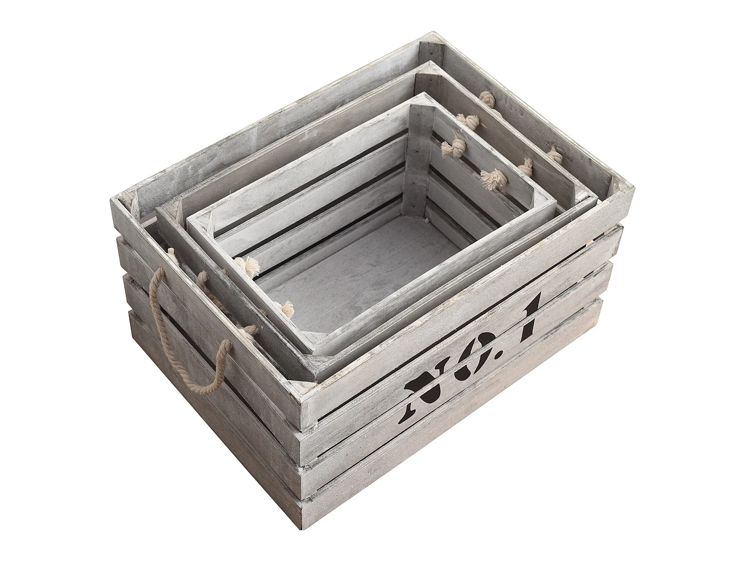 Conjunto de 3 Caixas de Armazenamento Vintage Shabby Branco de Madeira 22x41x30