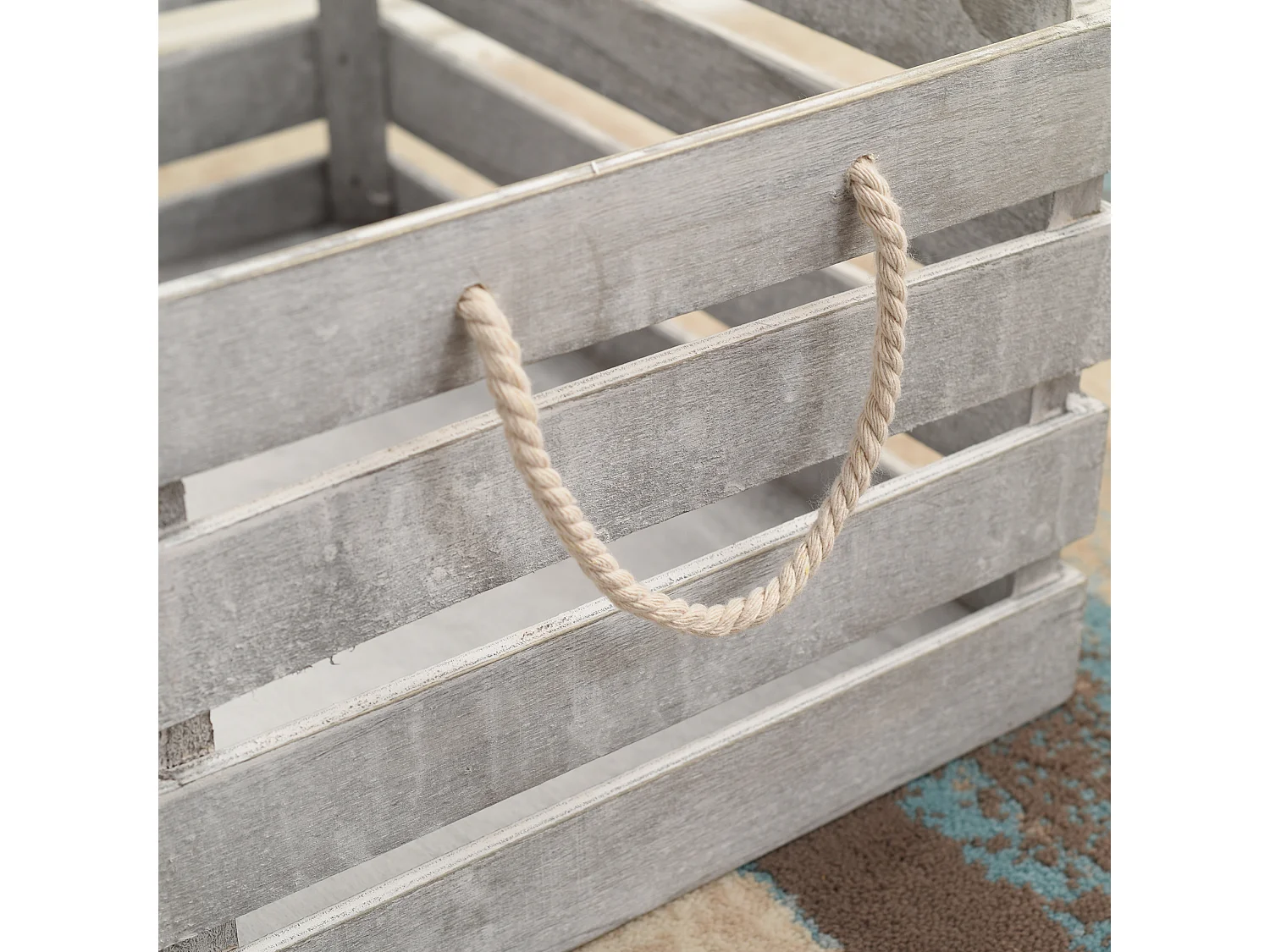 Conjunto de 3 Caixas de Armazenamento Vintage Shabby Branco de Madeira 22x41x30