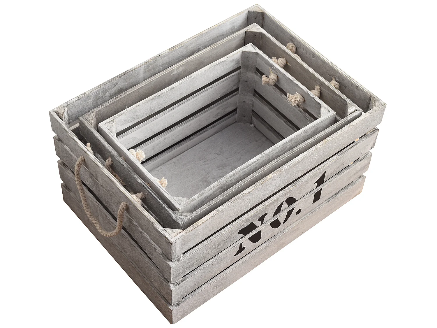 Conjunto de 3 Caixas de Armazenamento Vintage Shabby Branco de Madeira 22x41x30