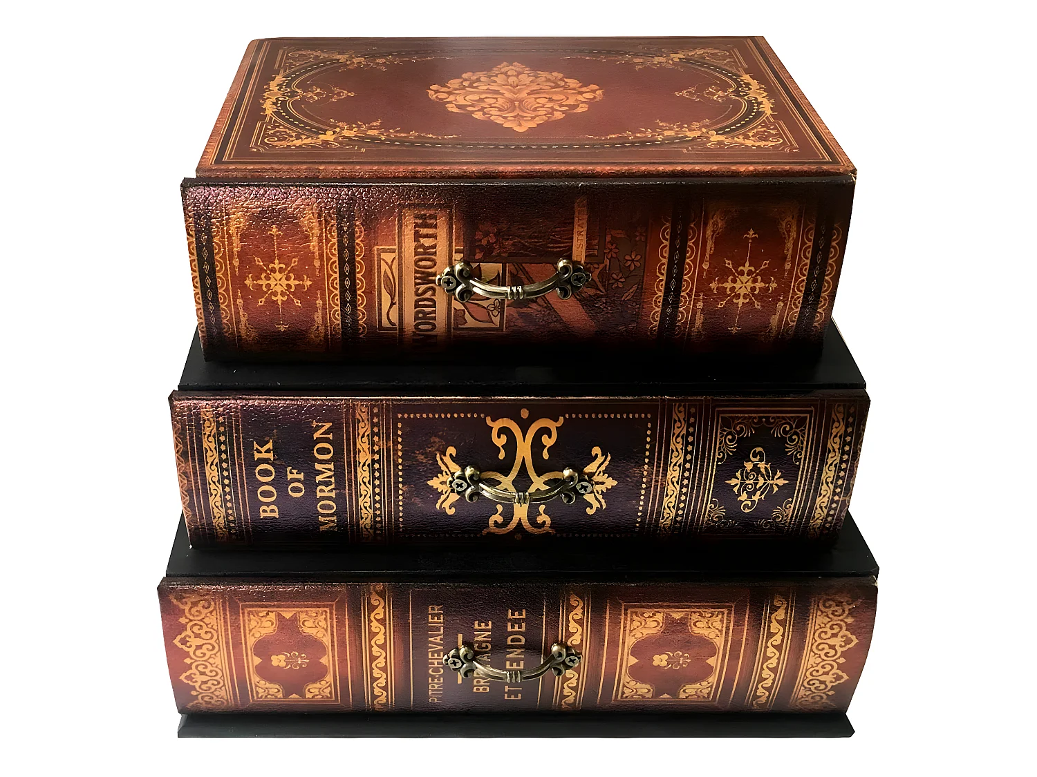 Caixa de jóias Mdf Pvc 3 gavetas Vintage 22x24x16