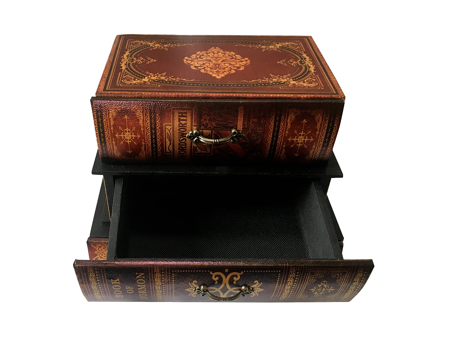 Caixa de jóias Mdf Pvc 3 gavetas Vintage 22x24x16