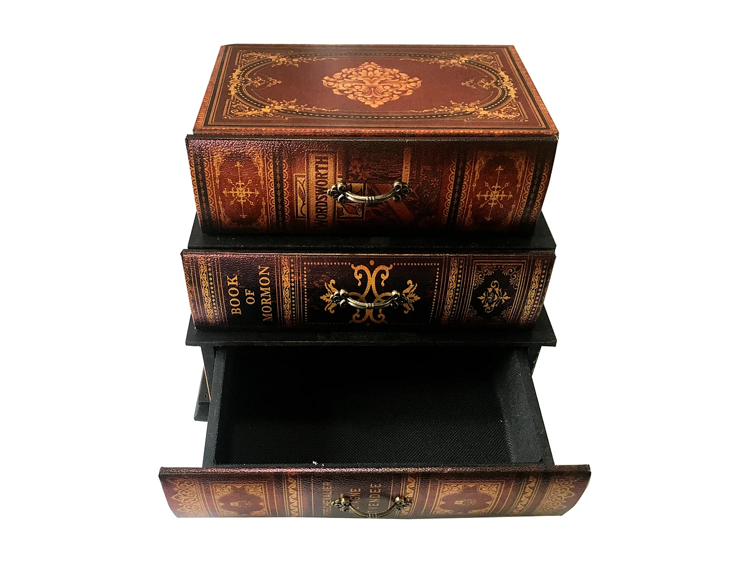 Caixa de jóias Mdf Pvc 3 gavetas Vintage 22x24x16