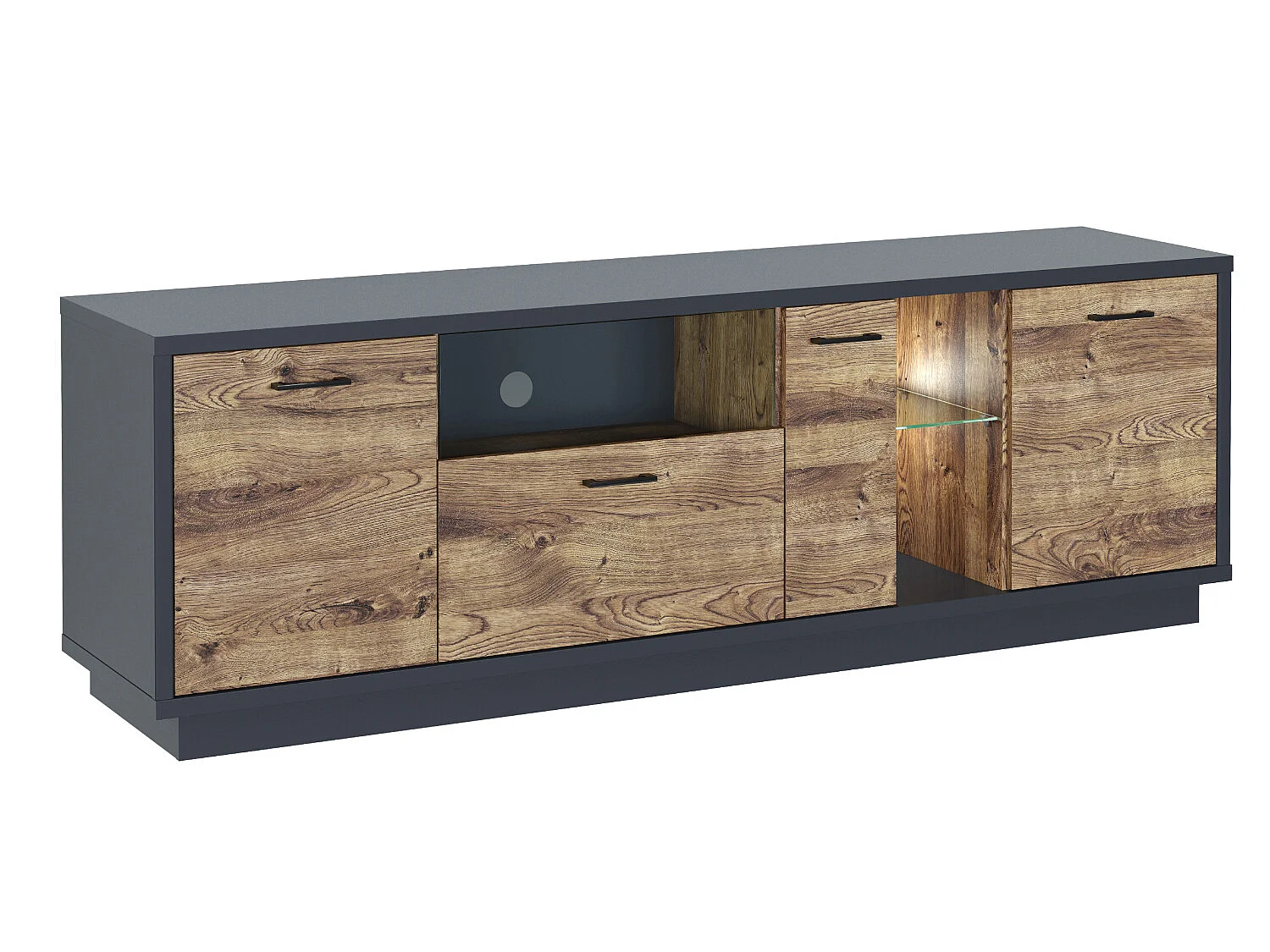 Meuble TV avec LED coloris chêne, graphite - Longueur 190 x Profondeur 45 x hauteur 64 cm