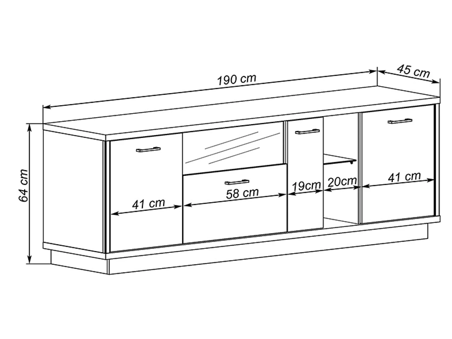 Meuble TV avec LED coloris chêne, graphite - Longueur 190 x Profondeur 45 x hauteur 64 cm