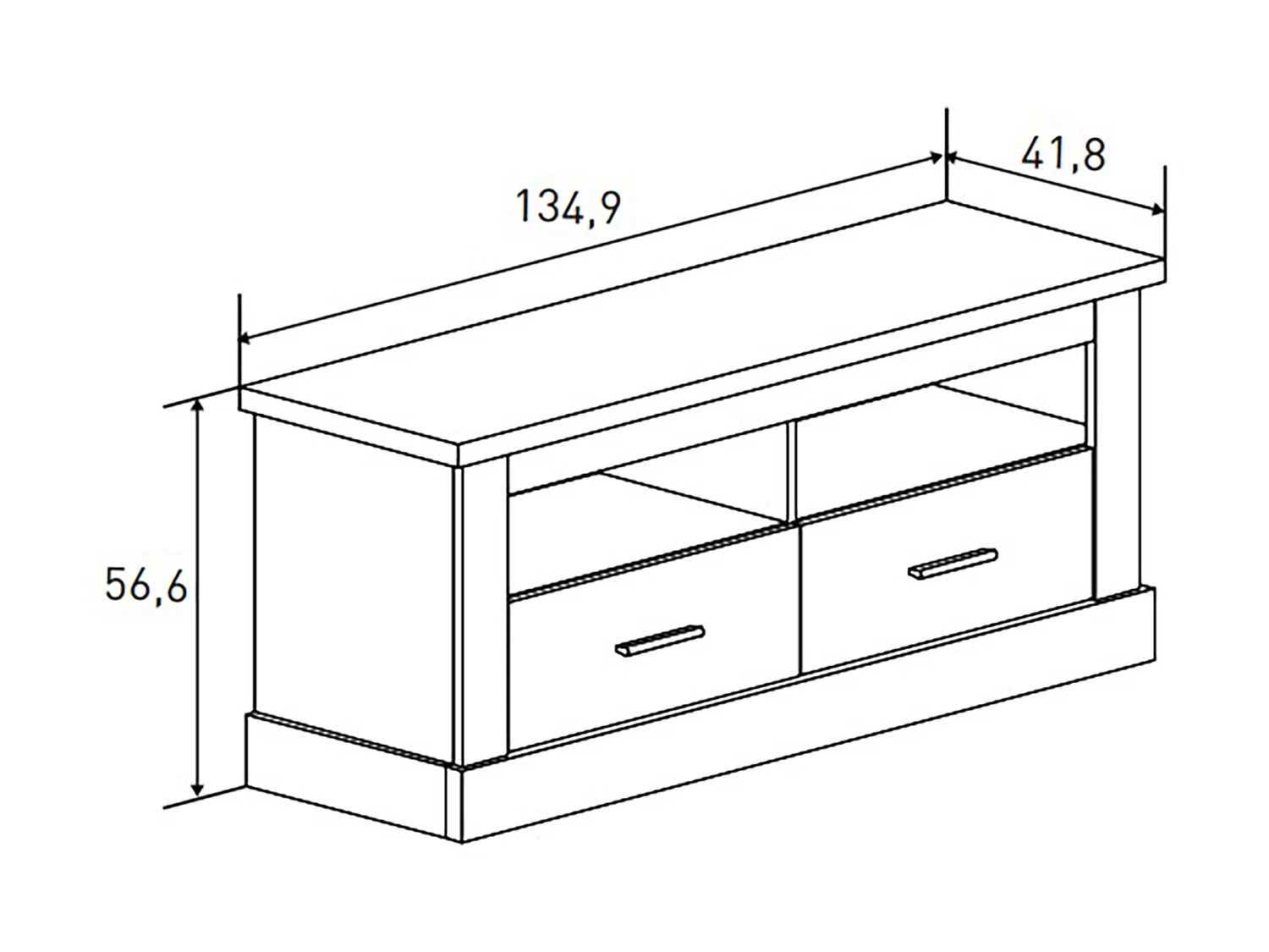 Meuble TV coloris Chêne cambrian, blanc - Longueur 135 x Profondeur 41,80 x Hauteur 56,6 cm