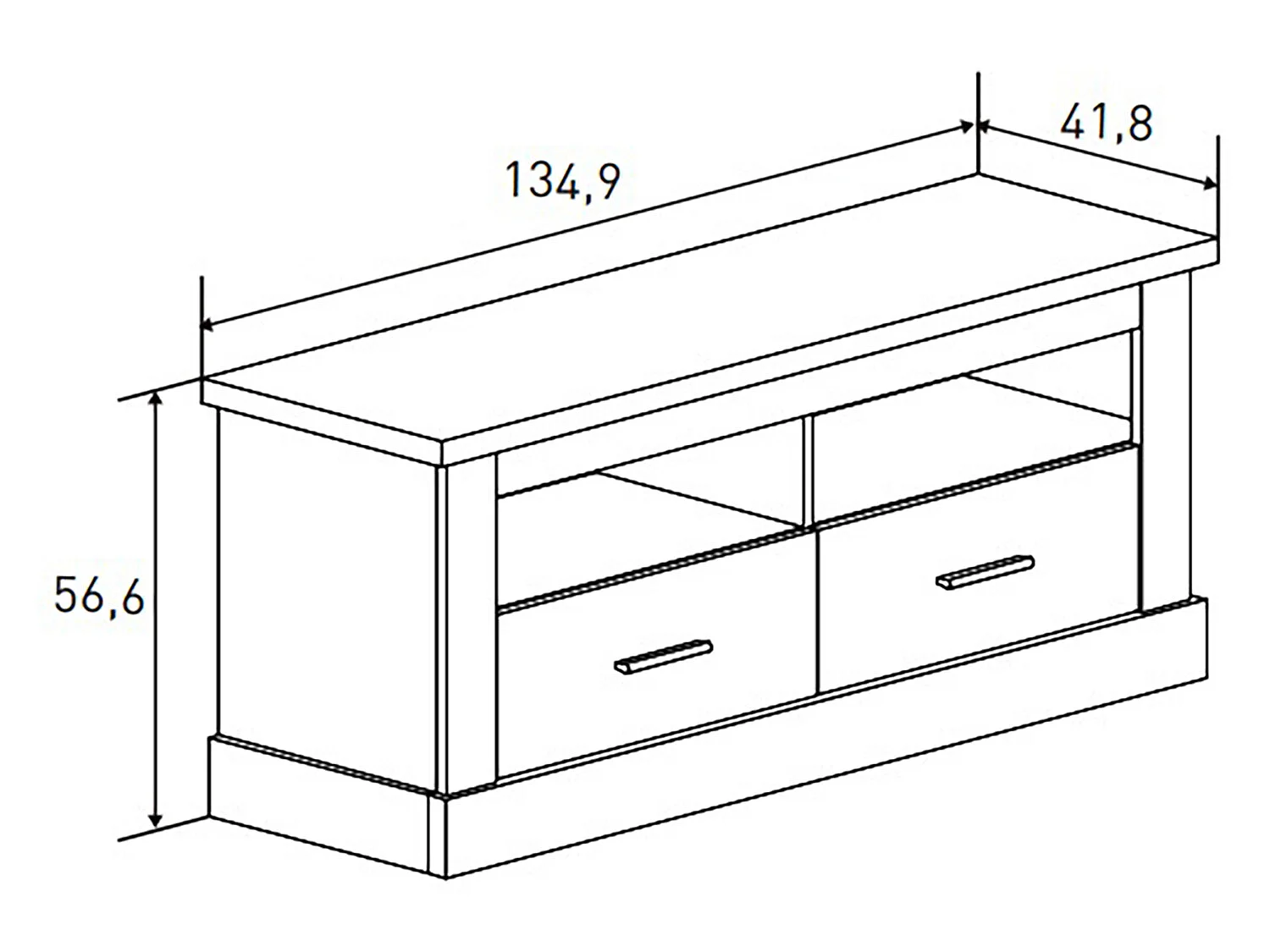 Meuble TV coloris Chêne cambrian, blanc - Longueur 135 x Profondeur 41,80 x Hauteur 56,6 cm