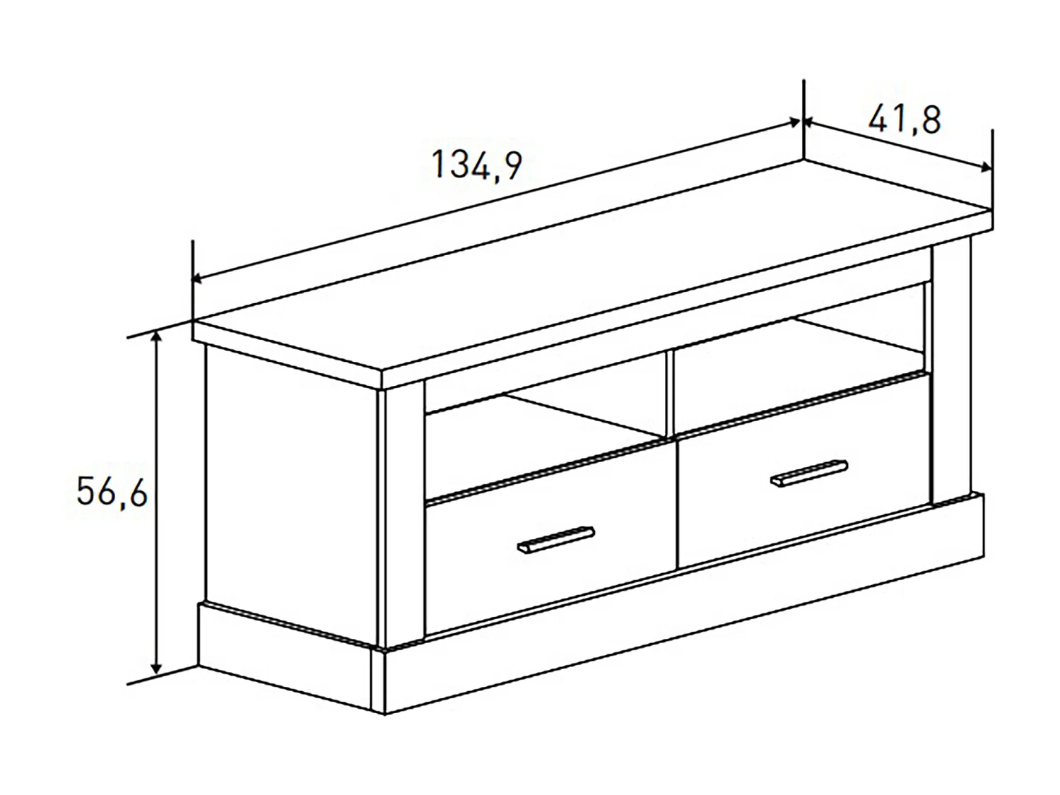 Meuble TV coloris Chêne cambrian, blanc - Longueur 135 x Profondeur 41,80 x Hauteur 56,6 cm