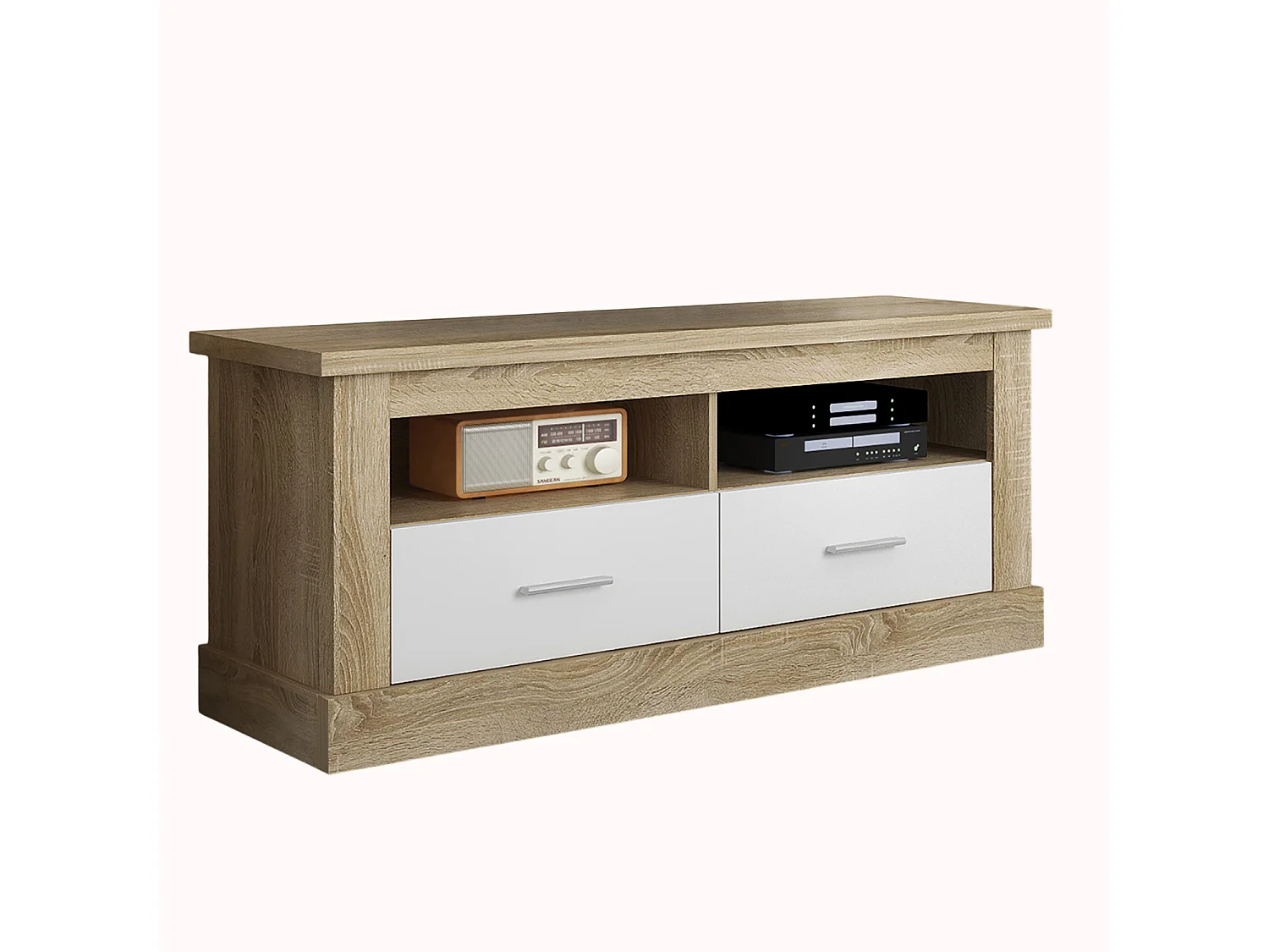Meuble TV coloris Chêne cambrian, blanc - Longueur 135 x Profondeur 41,80 x Hauteur 56,6 cm