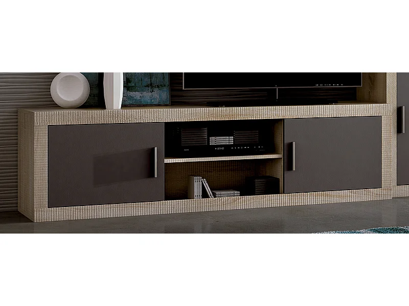 Meuble TV 2 portes coloris chêne cambrian, graphite - Longueur 180 x profondeur 41,4 x hauteur 50 cm