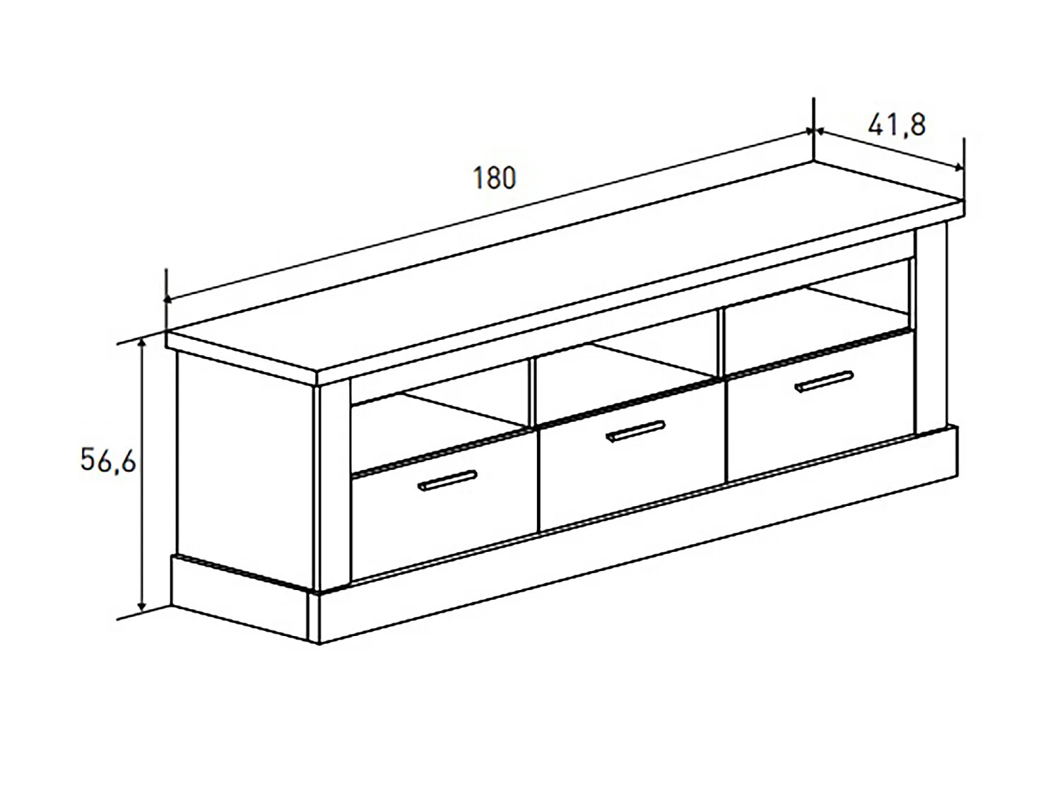 Meuble TV avec 3 tiroirs coloris chêne vieilli - Longueur 180 x profondeur 41,8 x hauteur 56,6 cm