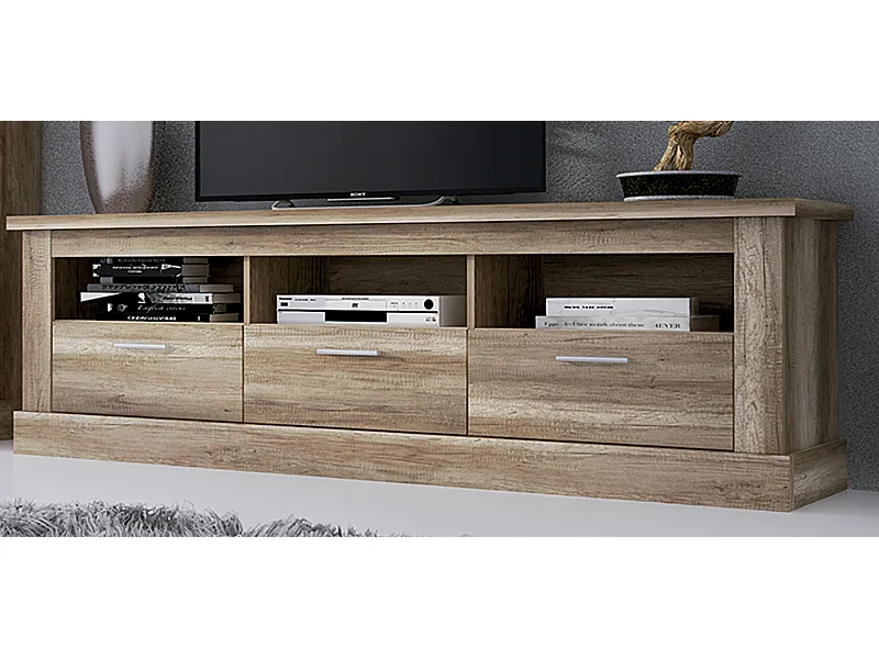 Meuble TV avec 3 tiroirs coloris Chêne vieilli - Longueur 180 x Profondeur 41 x Hauteur 56 cm