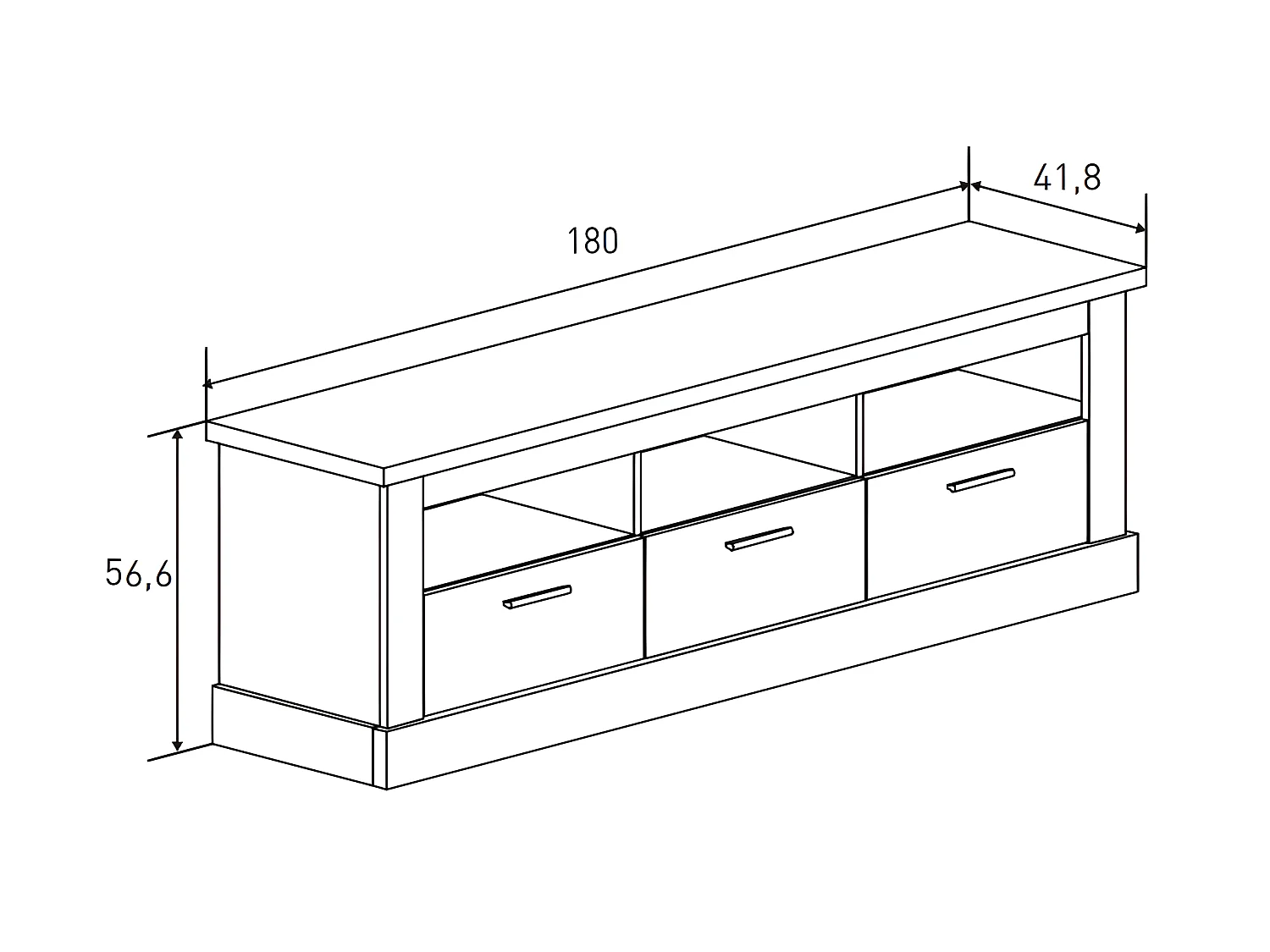 Meuble TV avec 3 tiroirs coloris Chêne vieilli - Longueur 180 x Profondeur 41 x Hauteur 56 cm