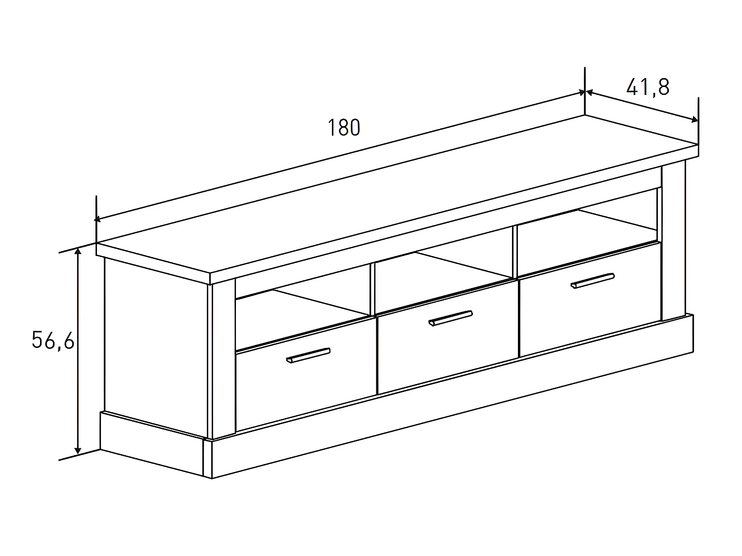 Meuble TV avec 3 tiroirs coloris Chêne vieilli - Longueur 180 x Profondeur 41 x Hauteur 56 cm