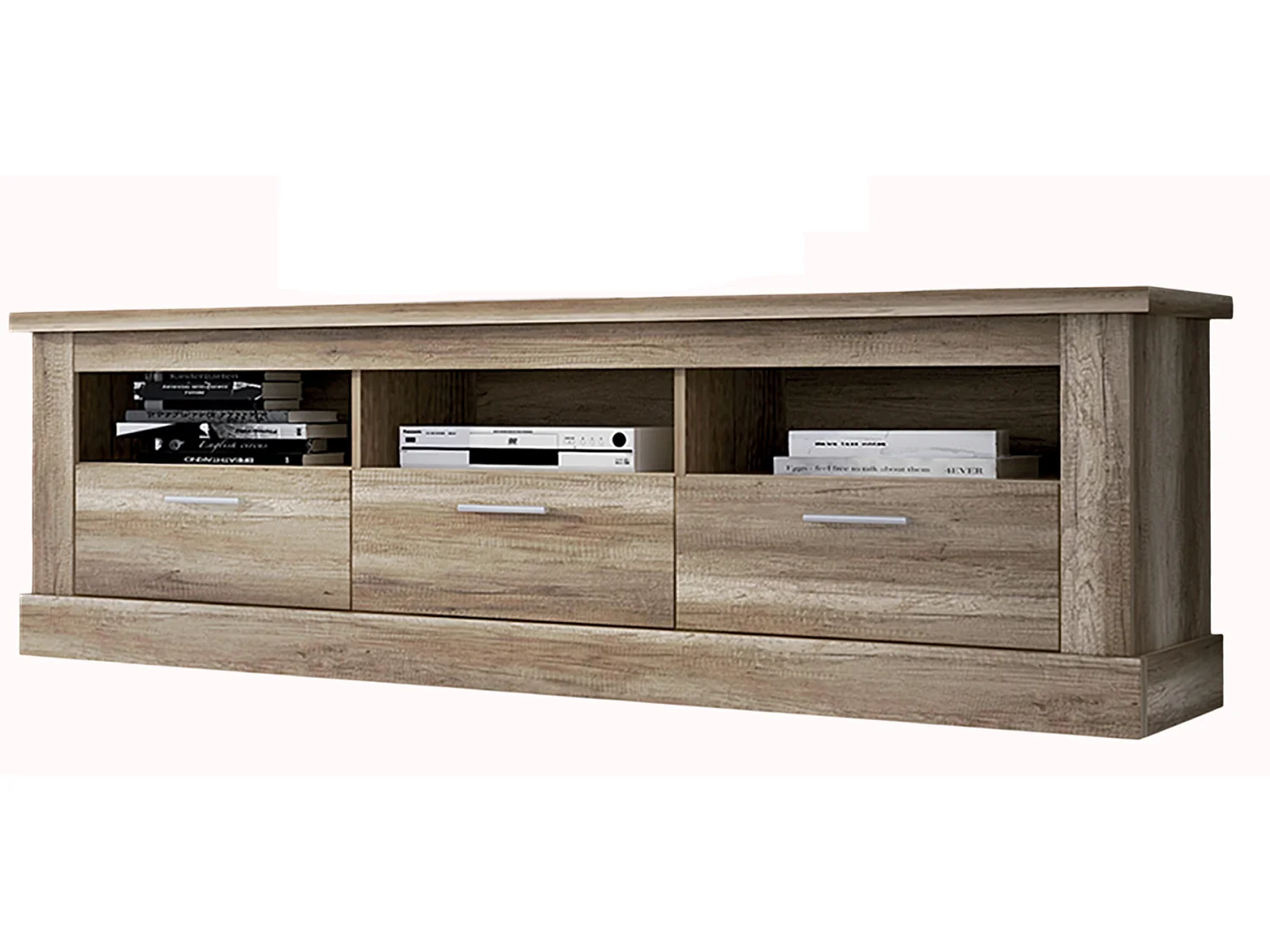 Meuble TV avec 3 tiroirs coloris Chêne vieilli - Longueur 180 x Profondeur 41 x Hauteur 56 cm