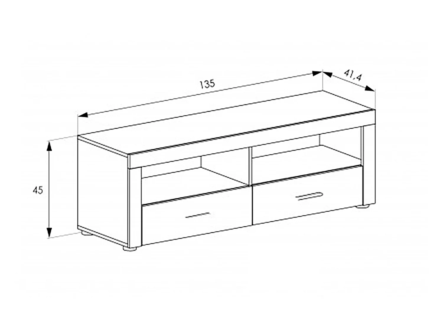 Meuble TV 2 tiroirs coloris chêne vieilli - Longueur 135 x profondeur 41,40 x hauteur 45 cm