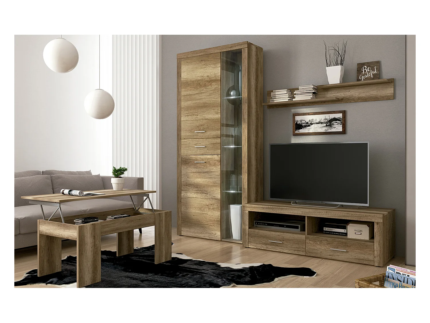 Meuble TV 2 tiroirs coloris chêne vieilli - Longueur 135 x profondeur 41,40 x hauteur 45 cm