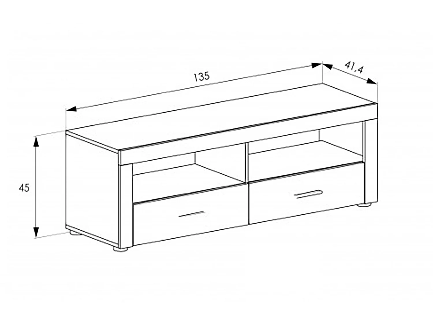 Meuble TV 2 tiroirs coloris chêne vieilli - Longueur 135 x profondeur 41,40 x hauteur 45 cm