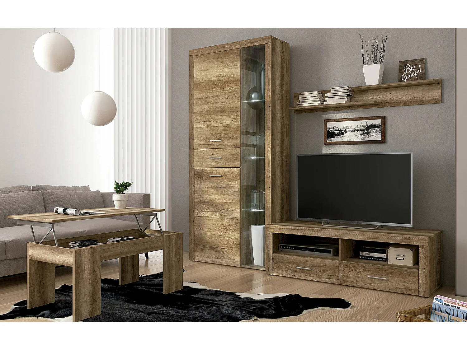 Meuble TV 2 tiroirs coloris chêne vieilli - Longueur 135 x profondeur 41,40 x hauteur 45 cm