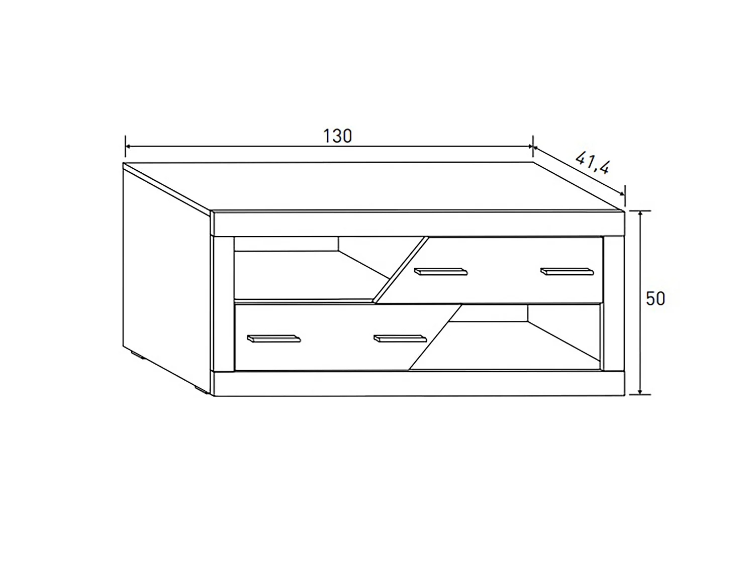 Meuble TV 2 tiroirs coloris chêne cambrian, graphite - Longueur 130 x profondeur 41,4 x hauteur 50 cm
