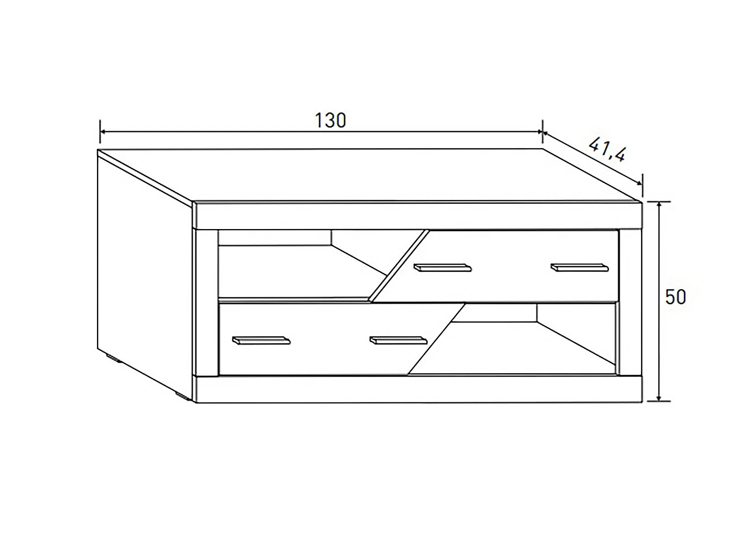 Meuble TV 2 tiroirs coloris chêne cambrian, graphite - Longueur 130 x profondeur 41,4 x hauteur 50 cm