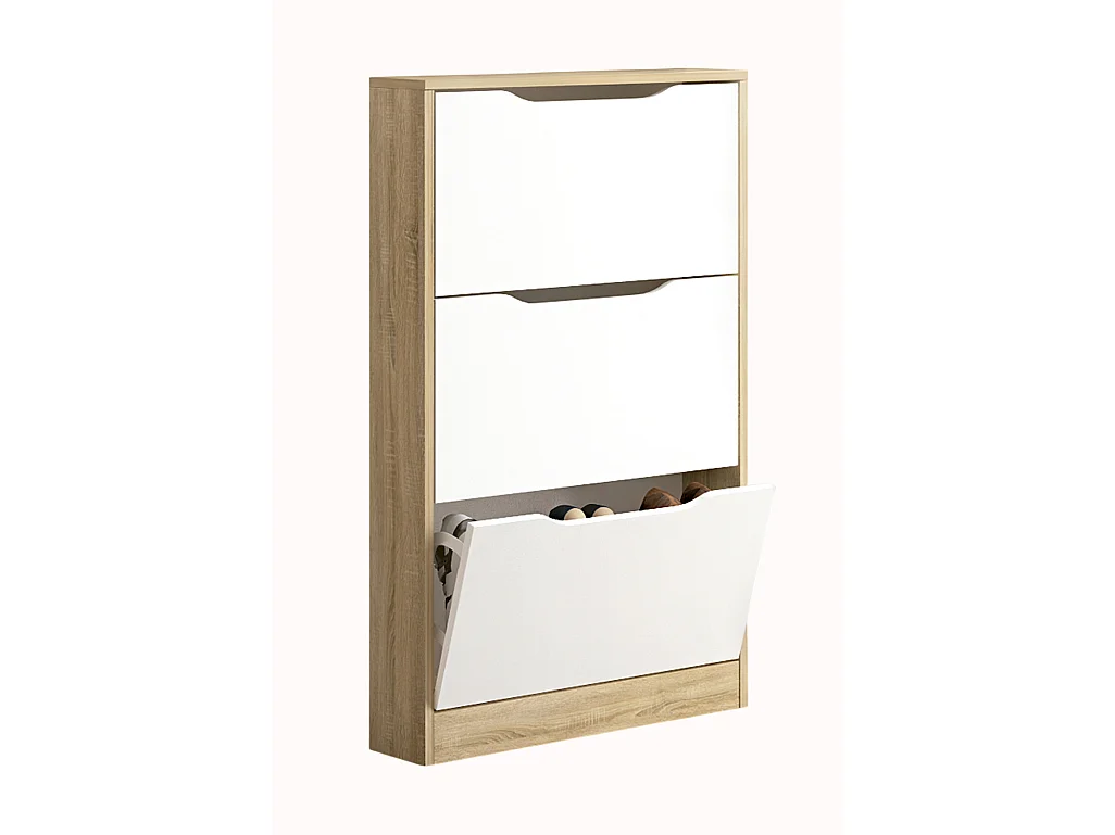 Meuble à chaussures 3 portes coloris Chêne cambrian/blanc - Longueur 60 x profondeur 17 x hauteur 108,1 cm