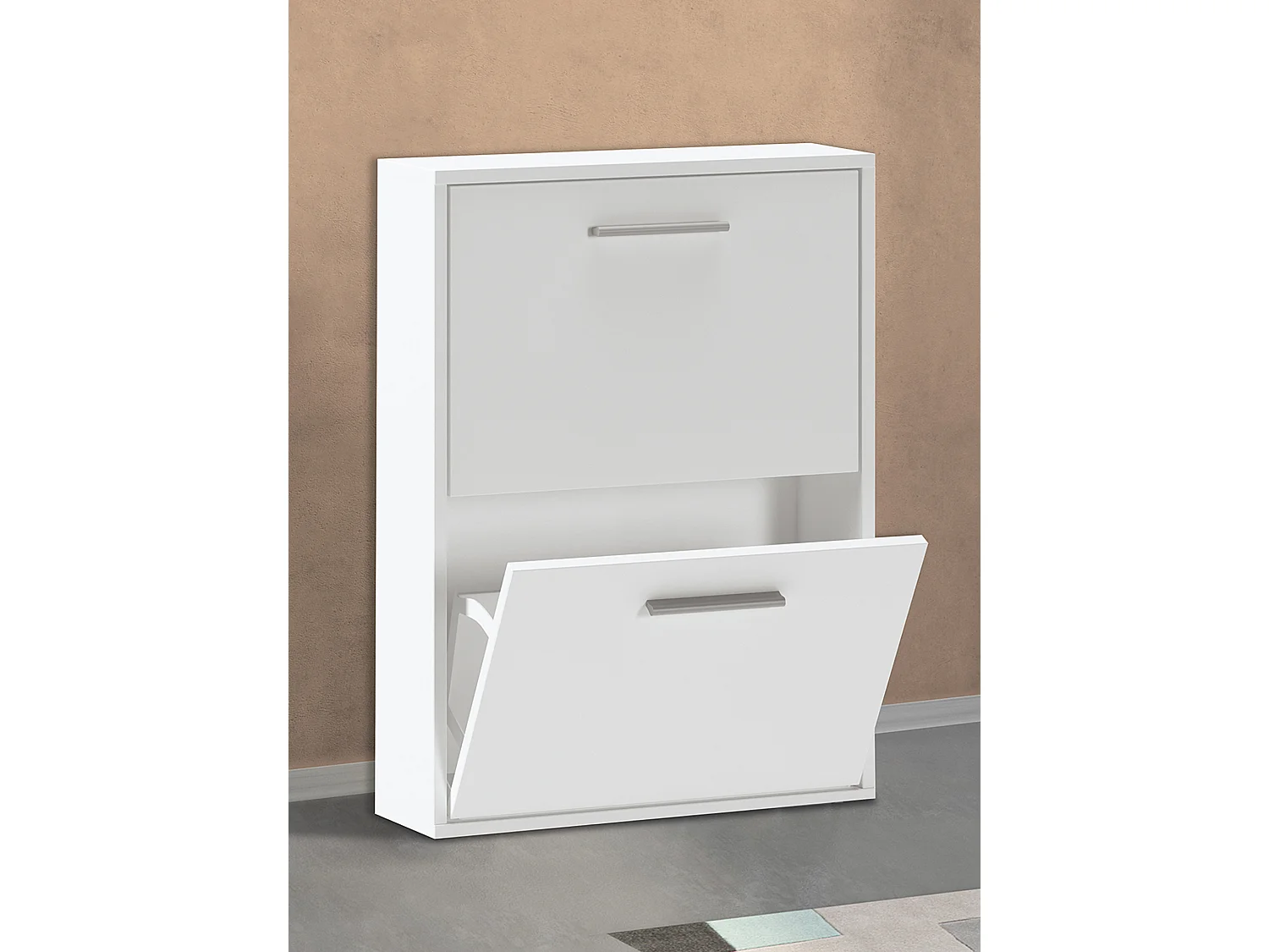 Meuble à chaussures 2 portes coloris blanc - Longueur 54 x profondeur 18 x hauteur 73 cm