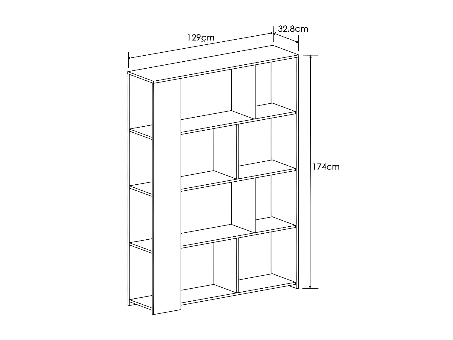 Bibliothèque, meuble étagère coloris chêne cambrian/effet textile - Longueur 129 x Profondeur 32.8 x Hauteur 174 cm