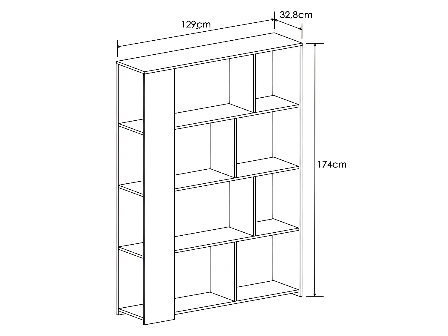 Bibliothèque, meuble étagère coloris chêne cambrian/effet textile - Longueur 129 x Profondeur 32.8 x Hauteur 174 cm