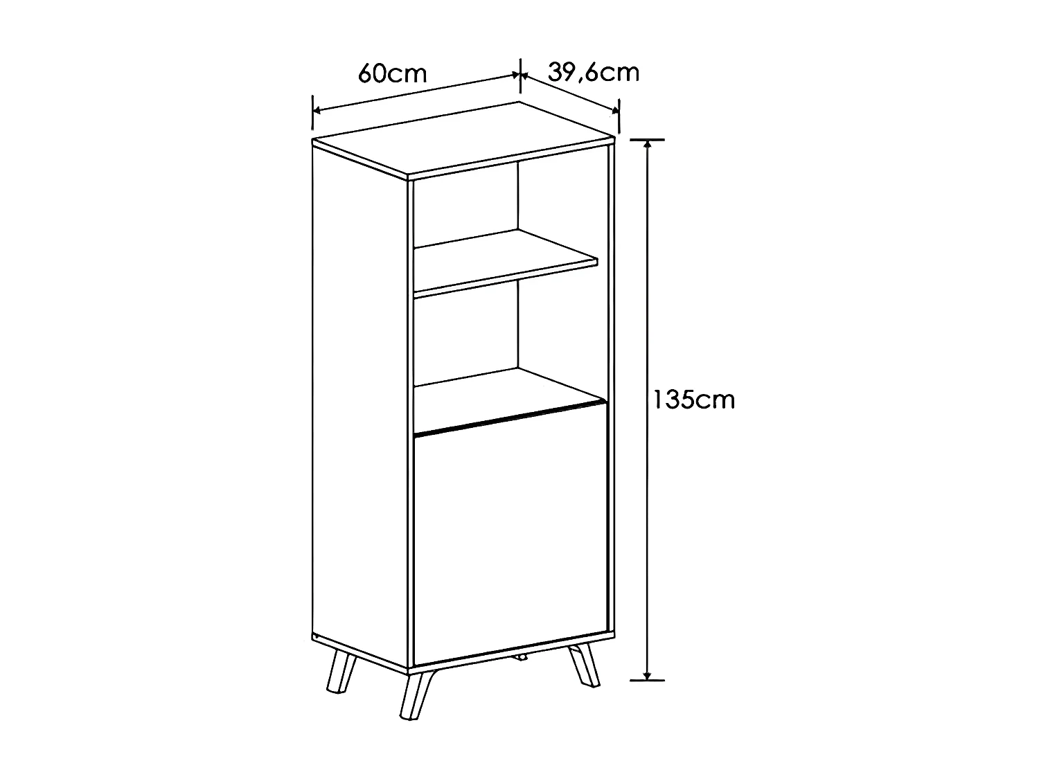 Bibliothèque étagère, meuble de rangement coloris blanc/chêne - Longueur 60 x Profondeur 39.6 x Hauteur 135 cm