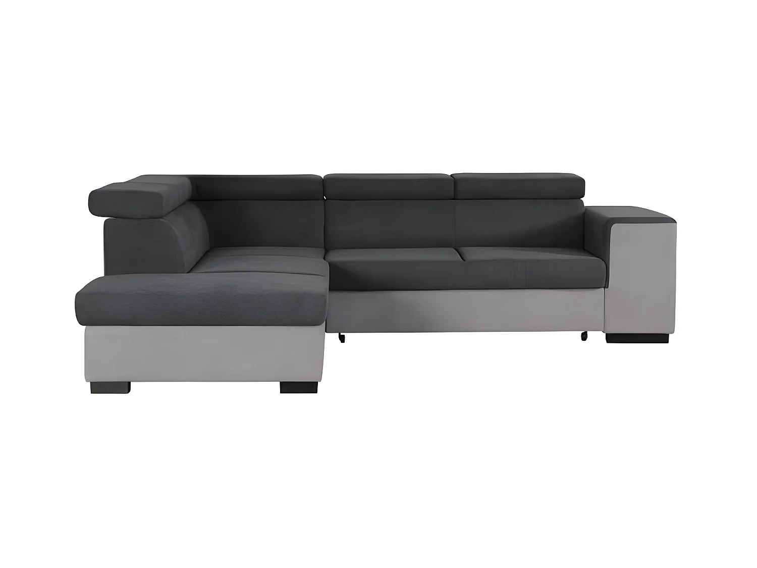 Narożnik lewy z funkcją spania ARMSTRONG z pojemnikiem na 5 miejsc - Jasnoszary i ciemnoszary materiał - Wymiary: S 271 x G 220 x W 77 cm