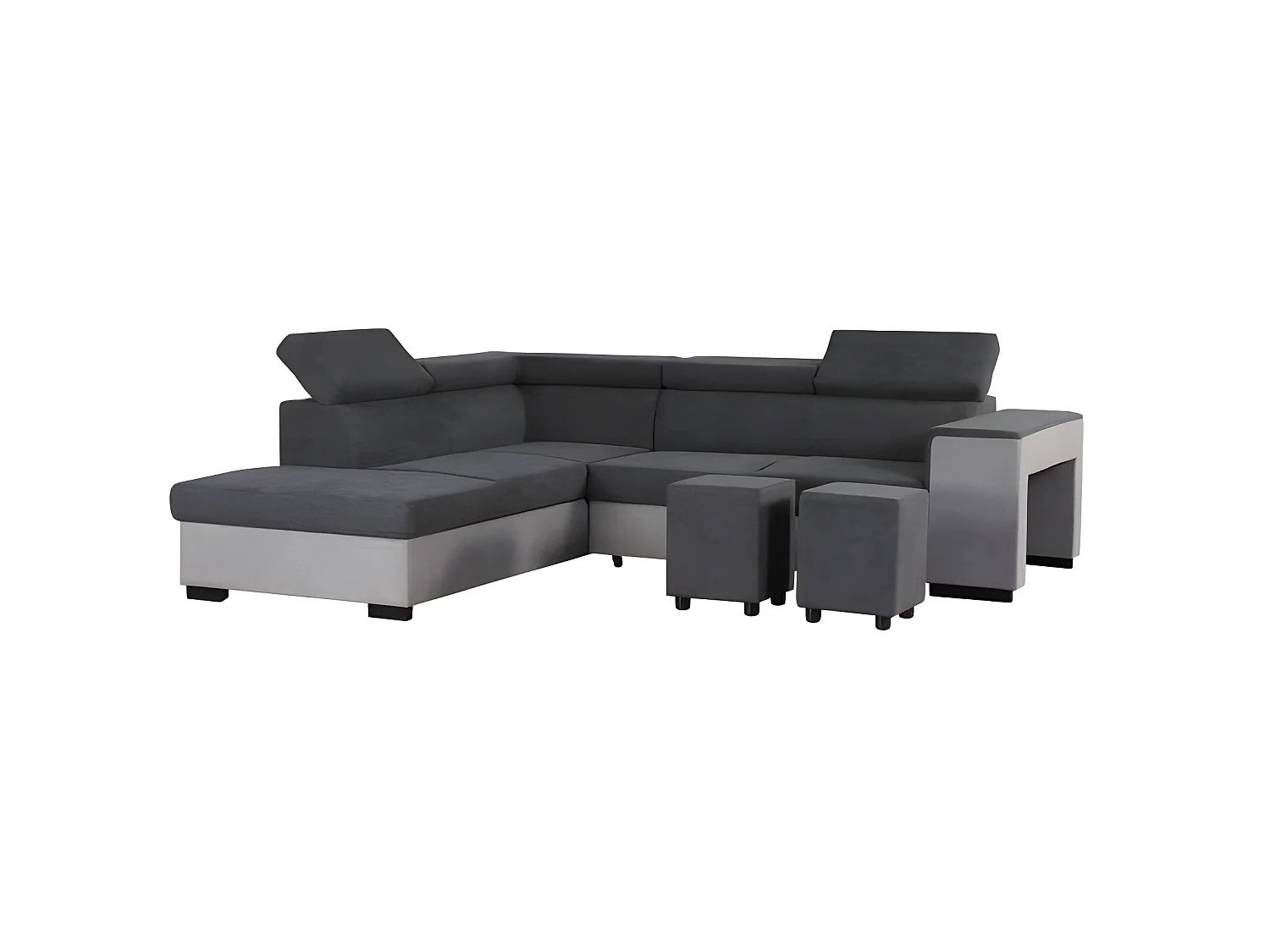 Narożnik lewy z funkcją spania ARMSTRONG z pojemnikiem na 5 miejsc - Jasnoszary i ciemnoszary materiał - Wymiary: S 271 x G 220 x W 77 cm