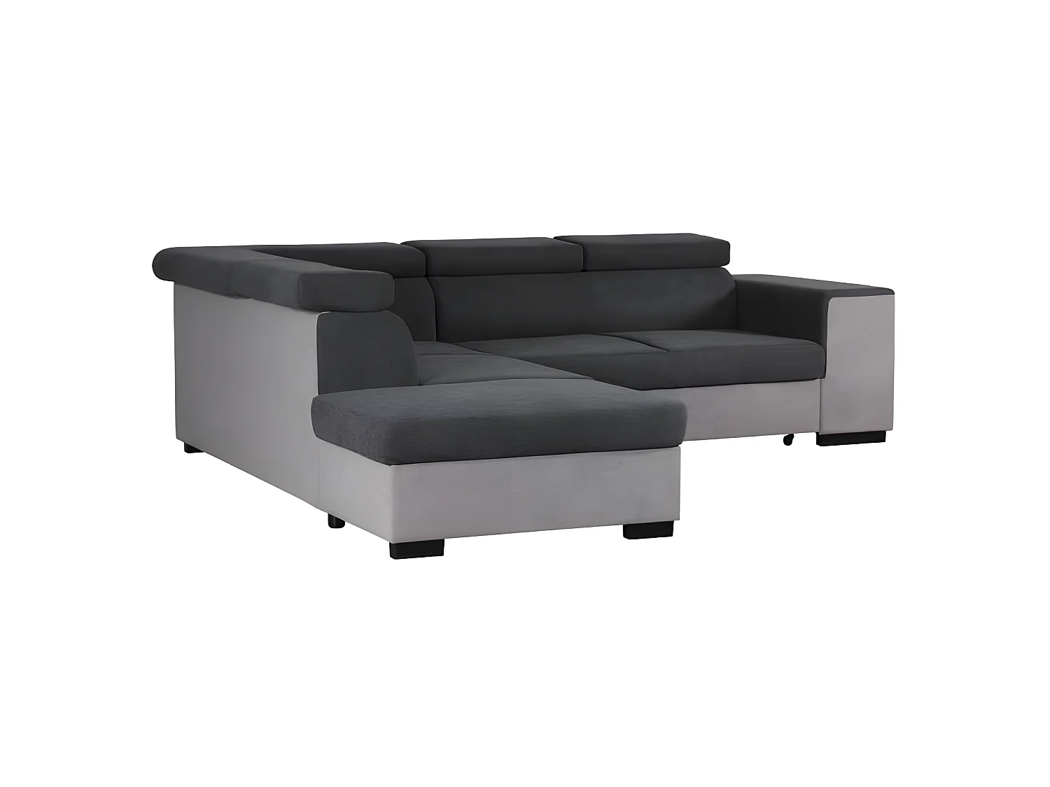 Narożnik lewy z funkcją spania ARMSTRONG z pojemnikiem na 5 miejsc - Jasnoszary i ciemnoszary materiał - Wymiary: S 271 x G 220 x W 77 cm