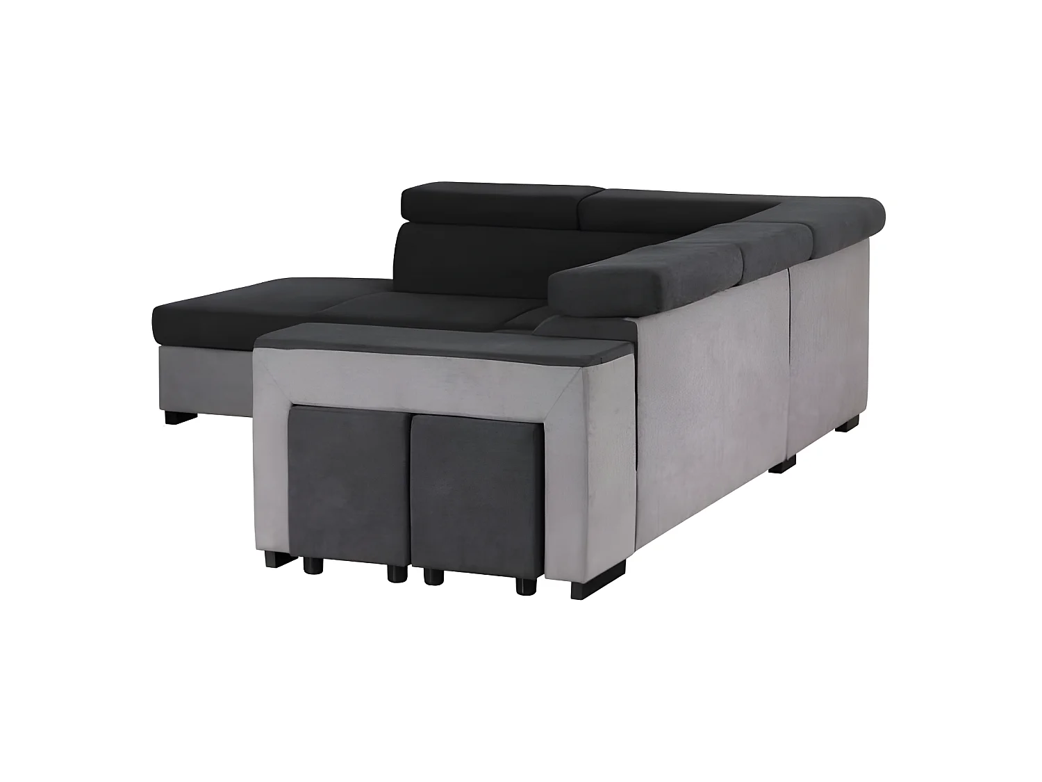 Narożnik lewy z funkcją spania ARMSTRONG z pojemnikiem na 5 miejsc - Jasnoszary i ciemnoszary materiał - Wymiary: S 271 x G 220 x W 77 cm