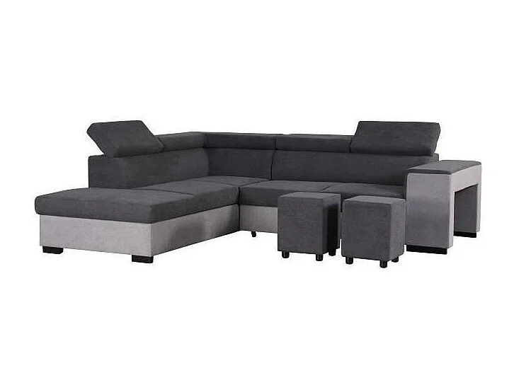 ARMSTRONG Canape dangle gauche convertible + coffre 5 places - Tissu gris clair et gris fonce  -L 271 x P 220 x H 77 cm