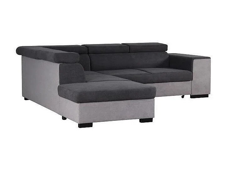 ARMSTRONG Canape dangle gauche convertible + coffre 5 places - Tissu gris clair et gris fonce  -L 271 x P 220 x H 77 cm