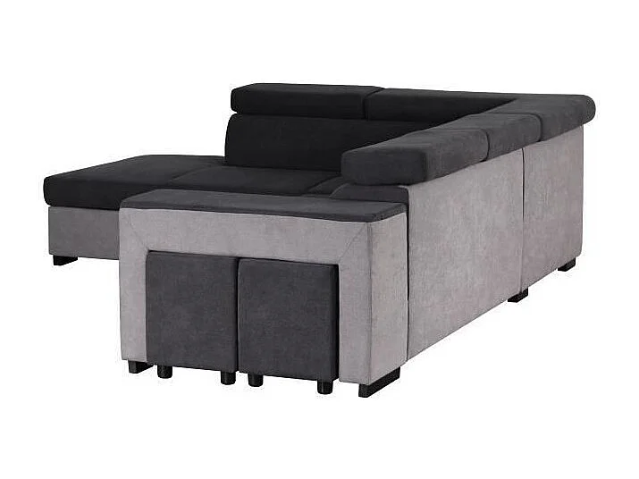 ARMSTRONG Canape dangle gauche convertible + coffre 5 places - Tissu gris clair et gris fonce  -L 271 x P 220 x H 77 cm
