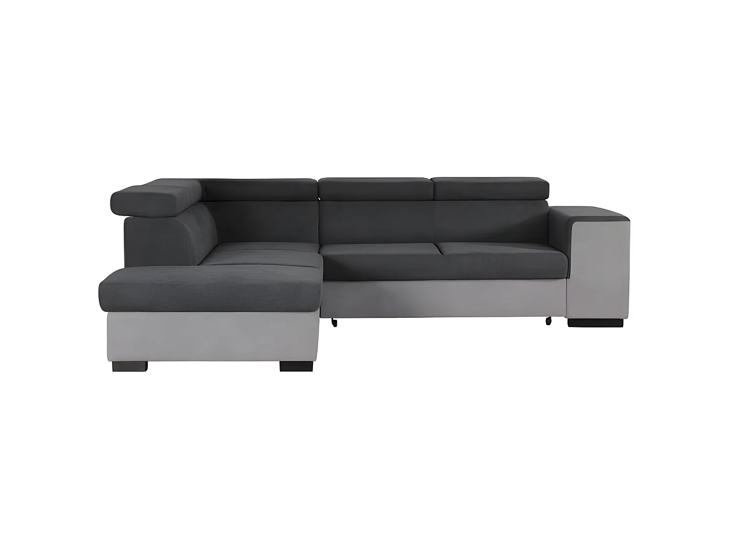 ARMSTRONG Canape dangle gauche convertible + coffre 5 places - Tissu gris clair et gris fonce  -L 271 x P 220 x H 77 cm